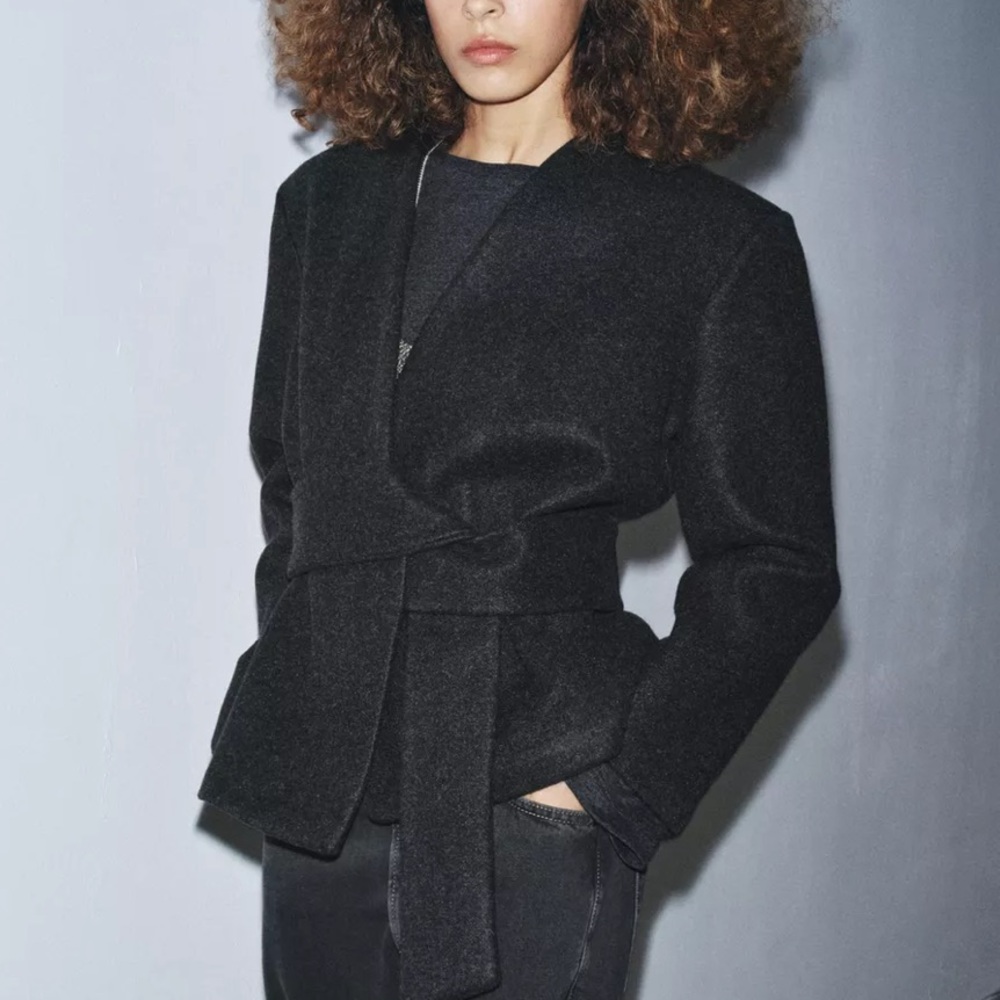 Zara NWT dark gray Belted blazer jacket
